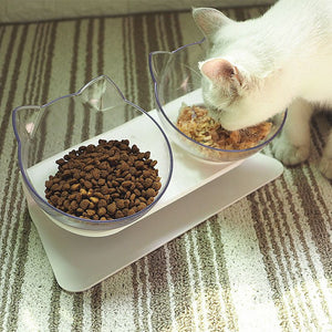 Plastic Non-slip Double Pet Feeder Bowl  Adjustable Pets Feeding Dishes Inclinable Small Dog Cat Bowls Pet Supplies