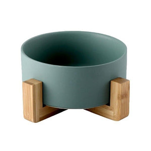 Ceramic Elevated Raised Cat Bowl with Wood Stand No Spill Pet Food Water Feeder Cats Small Dogs Plain Wooden Wholesome