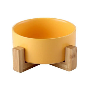 Ceramic Elevated Raised Cat Bowl with Wood Stand No Spill Pet Food Water Feeder Cats Small Dogs Plain Wooden Wholesome