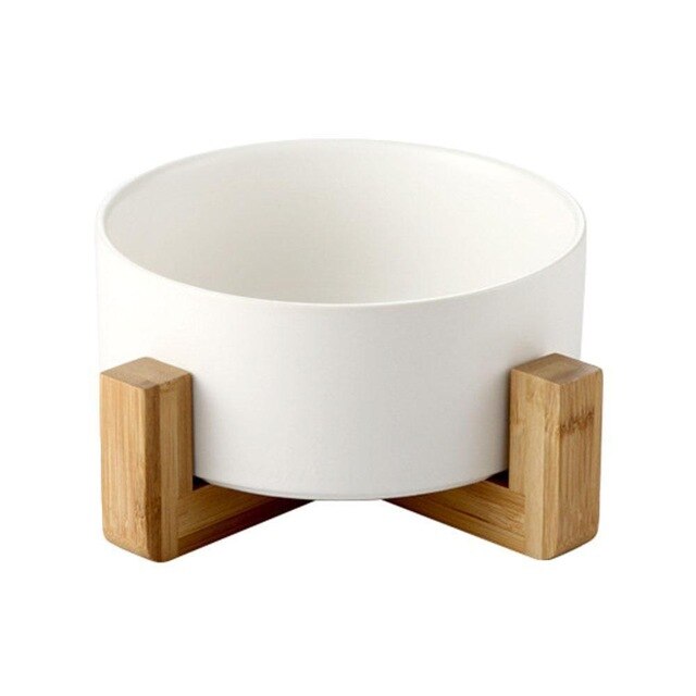 Ceramic Elevated Raised Cat Bowl with Wood Stand No Spill Pet Food Water Feeder Cats Small Dogs Plain Wooden Wholesome