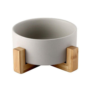 Ceramic Elevated Raised Cat Bowl with Wood Stand No Spill Pet Food Water Feeder Cats Small Dogs Plain Wooden Wholesome