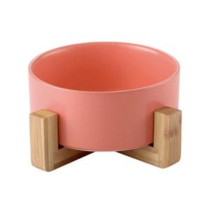 Ceramic Elevated Raised Cat Bowl with Wood Stand No Spill Pet Food Water Feeder Cats Small Dogs Plain Wooden Wholesome