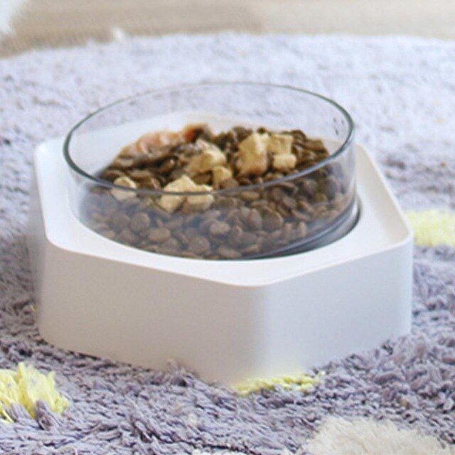 300ML Non Slip Hexagonal Base Bevel Transparent Plastic Cat Feeding Bowl Pet Dog Cat Water Food Feeding Bowl With Base