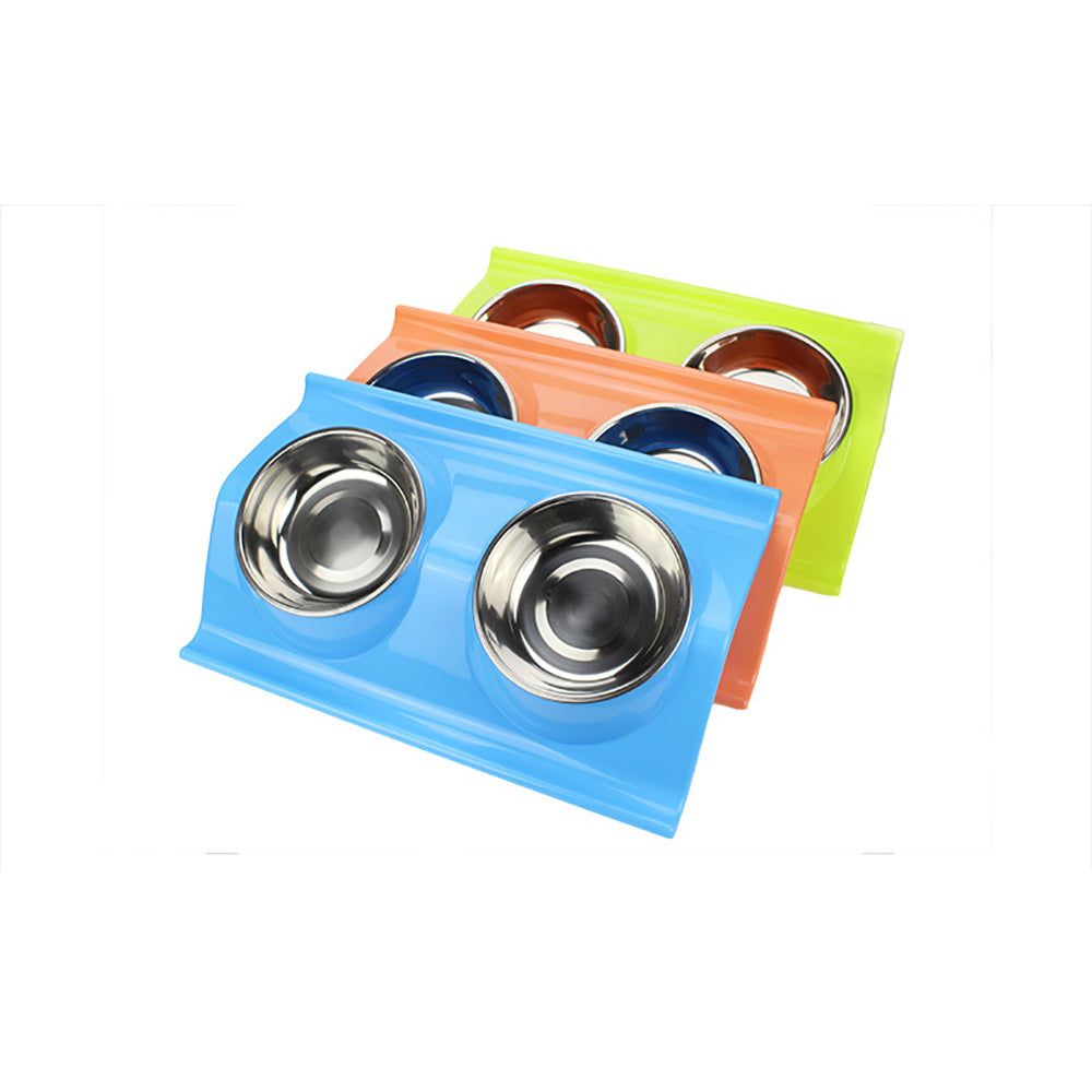 Pet Stainless Steel Anti-leakage Bowls Double Food/Water Pet Feeding Bowls Dog/Puppy Non Slip Dish With wo Food Trough