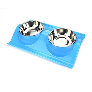 Pet Stainless Steel Anti-leakage Bowls Double Food/Water Pet Feeding Bowls Dog/Puppy Non Slip Dish With wo Food Trough