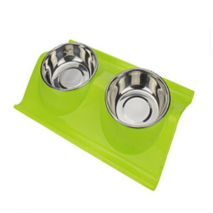 Pet Stainless Steel Anti-leakage Bowls Double Food/Water Pet Feeding Bowls Dog/Puppy Non Slip Dish With wo Food Trough