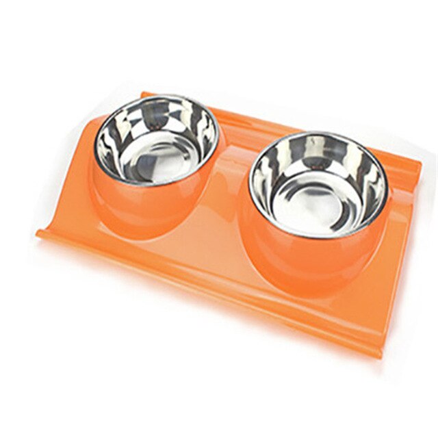 Pet Stainless Steel Anti-leakage Bowls Double Food/Water Pet Feeding Bowls Dog/Puppy Non Slip Dish With wo Food Trough