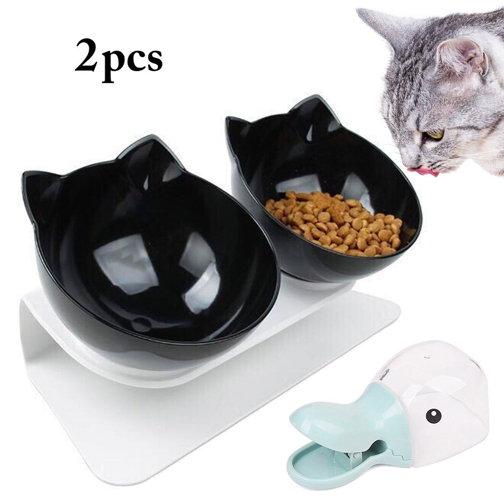 Adjustable Tilted Transparent Pet Bowl Non-Slip Neck Protection Dog Food Bowls Cat Water Food  Bowls With Food Scoop Pet Feeder