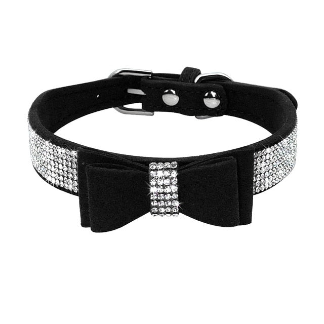 Bling Rhinestone Puppy Cat Collars Adjustable Leather Bowknot Kitten Collar For Small Medium Dogs Cats Chihuahua Pug Yorkshire