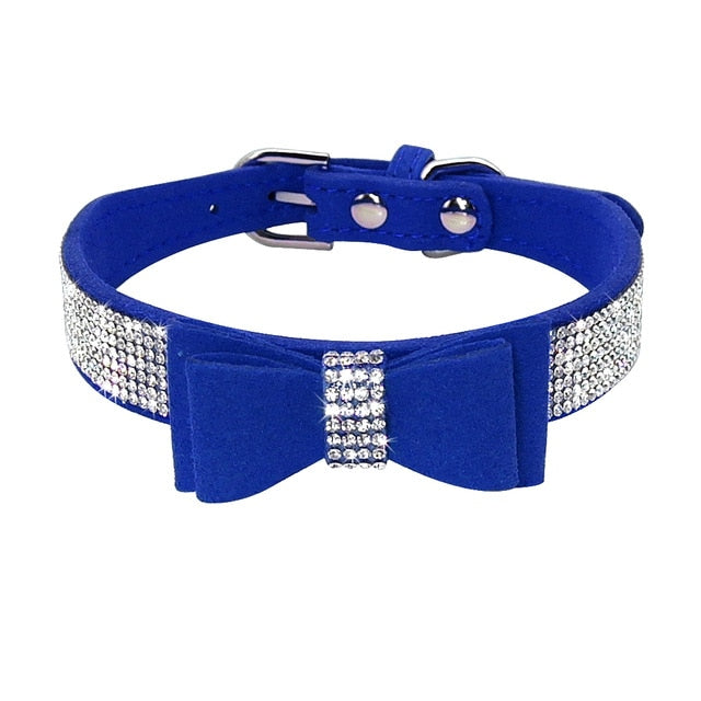 Bling Rhinestone Puppy Cat Collars Adjustable Leather Bowknot Kitten Collar For Small Medium Dogs Cats Chihuahua Pug Yorkshire