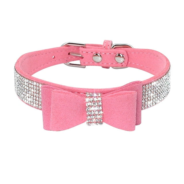 Bling Rhinestone Puppy Cat Collars Adjustable Leather Bowknot Kitten Collar For Small Medium Dogs Cats Chihuahua Pug Yorkshire