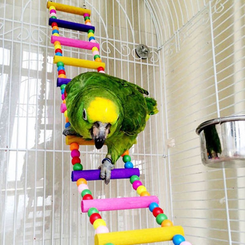 Parrot Climbing Ladder Wooden Swing Bridge Bird Cage Hanging Toy for Conures Cockatiel Budgie @LS