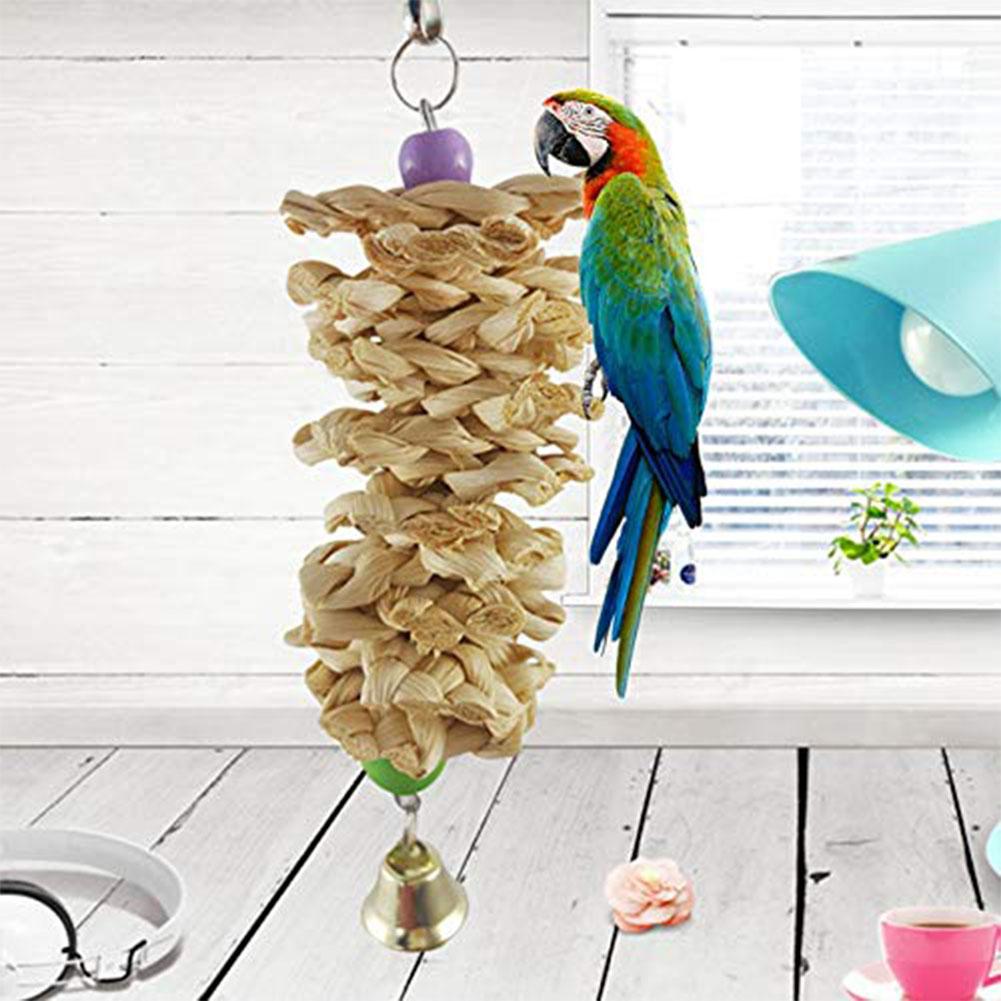 SaiDeng Bird Parrot Toy with Bell Natural Wooden Grass Chewing Bite Hanging Cage Swing Climb Chew Toys-25