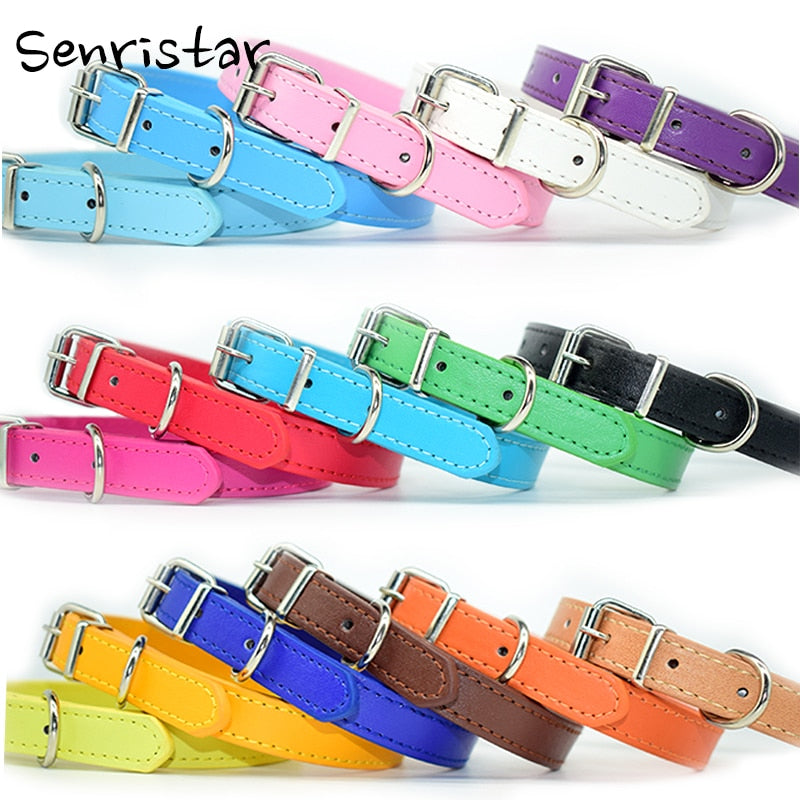 PU Leather Solid Soft Colorful Pet Dog Collar For Small Medium Large Dogs Neck Strap Adjustable Safe Puppy Kitten Cats Collar