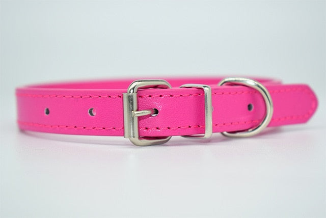 PU Leather Solid Soft Colorful Pet Dog Collar For Small Medium Large Dogs Neck Strap Adjustable Safe Puppy Kitten Cats Collar